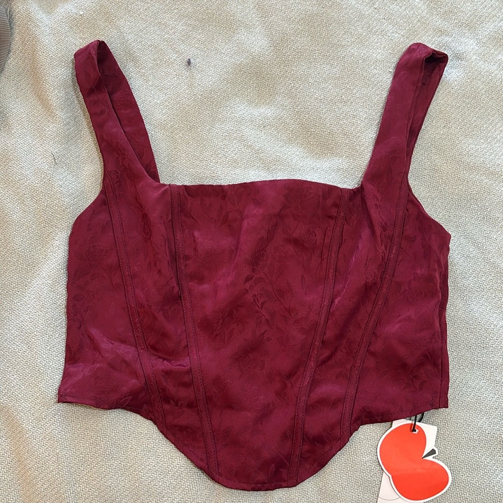 Burgunday floral tank top with corset back